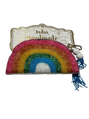 🌈🦄 NEW Beaded pouch - RAINBOW BAG - beaded bag with bag charm clip- India beaded